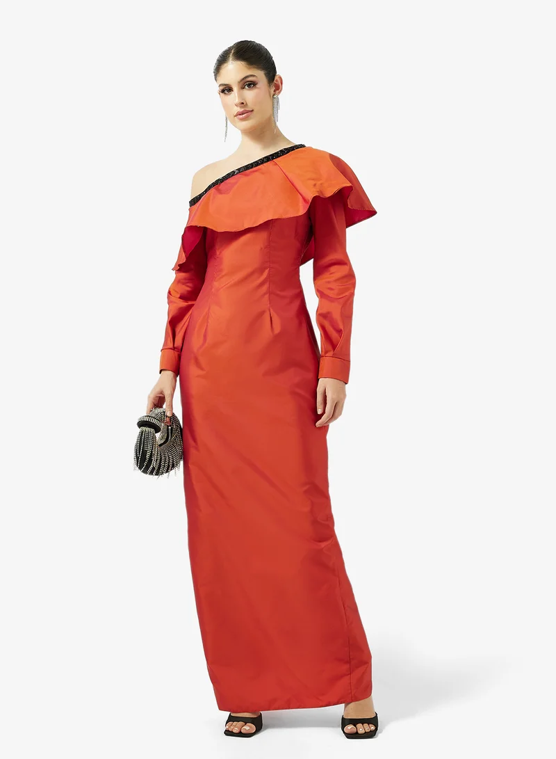 Namshi x  One Shoulder Evening Dress With Statement Ruffle for Women | Best Price UAE